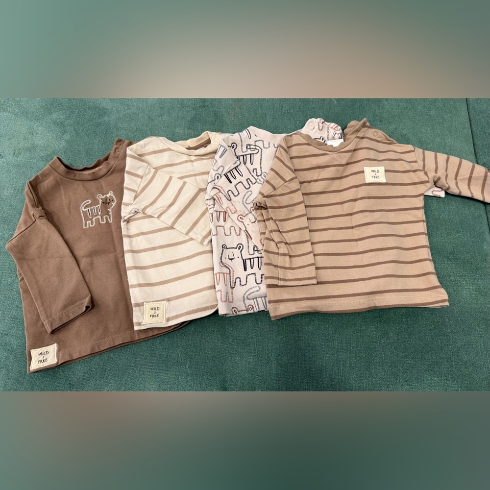 NEW Kids Striped and Patterned Long Sleeve Tops - Brown, Cream, Pink
